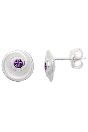 Silver Swirl Stud Earrings with Garnet