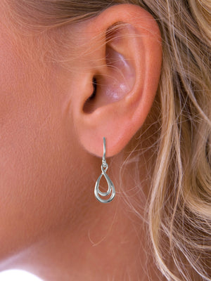 Double Loop Drop Silver Earrings