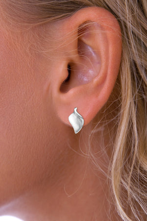 Brushed Silver Leaf Stud Earrings