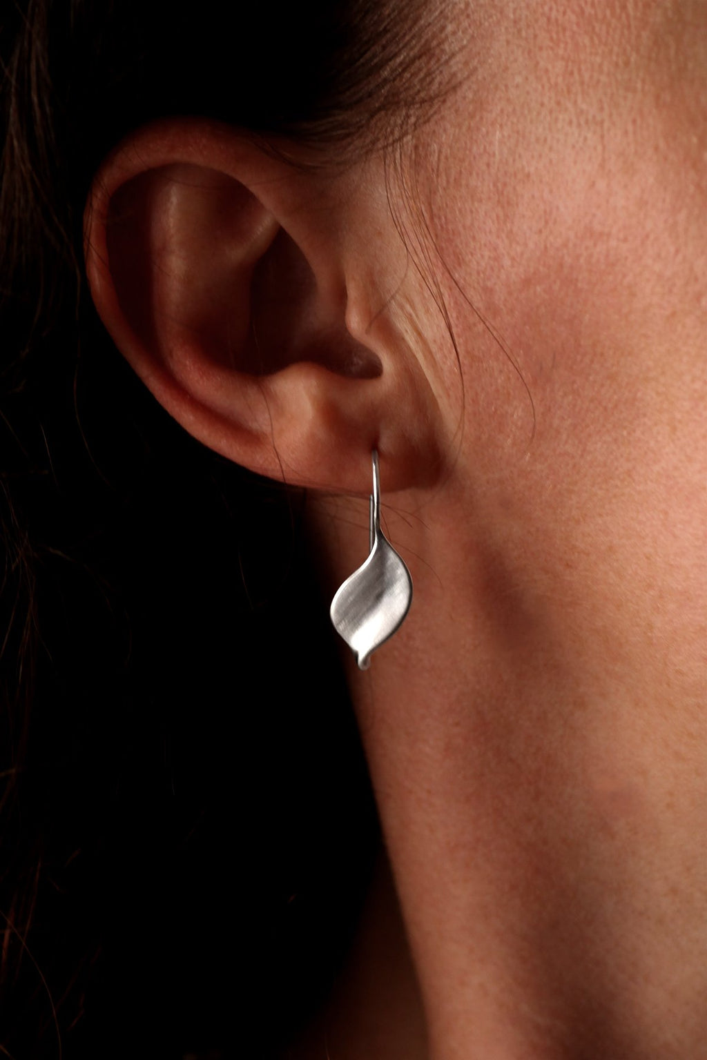Silver brushed leaf earrings