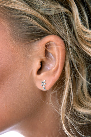 Silver Olive Branch Stud Earrings
