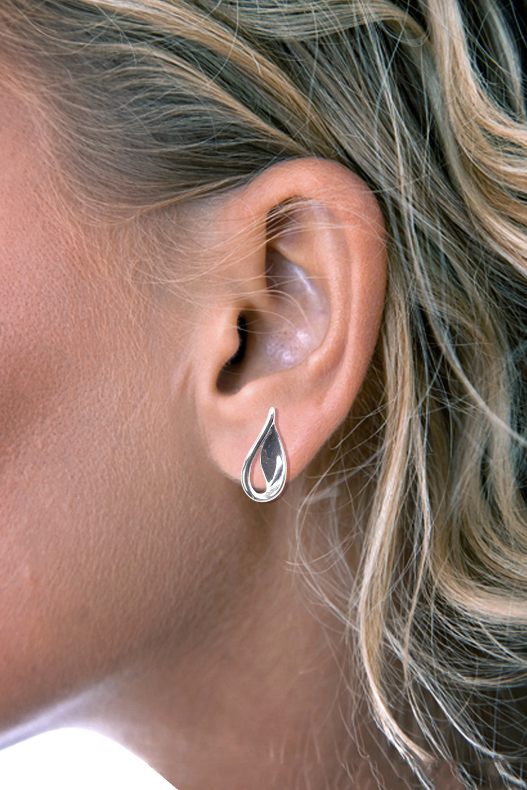 Silver Polished Open Drop Studs