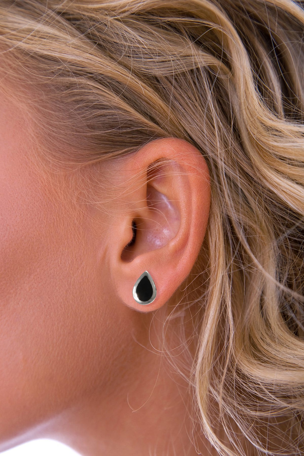 Onyx Teardrop Silver Stud Earring