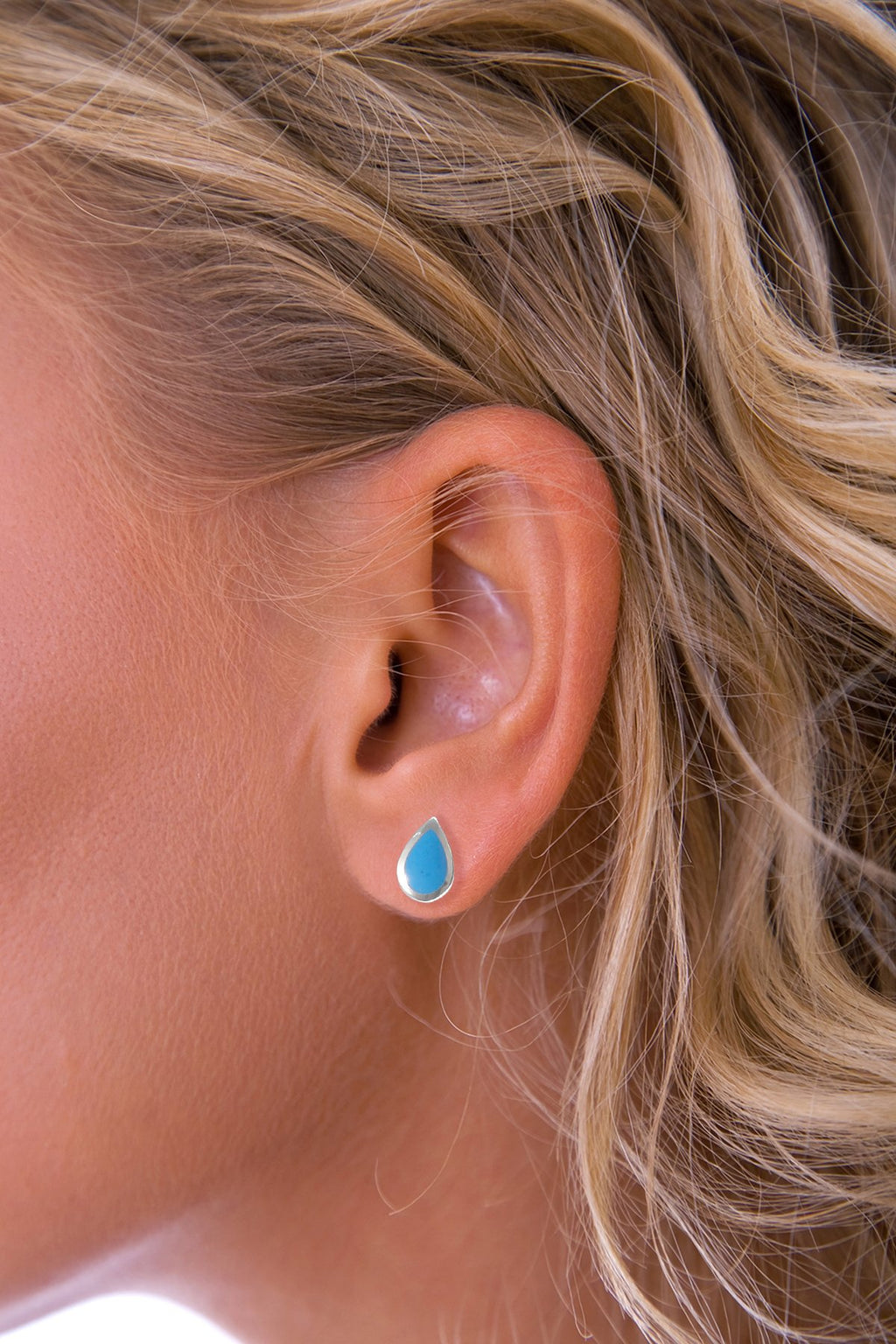 Turquoise Teardrop Silver Stud Earring