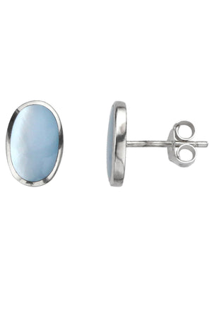 Silver Oval Black Stud Earrings