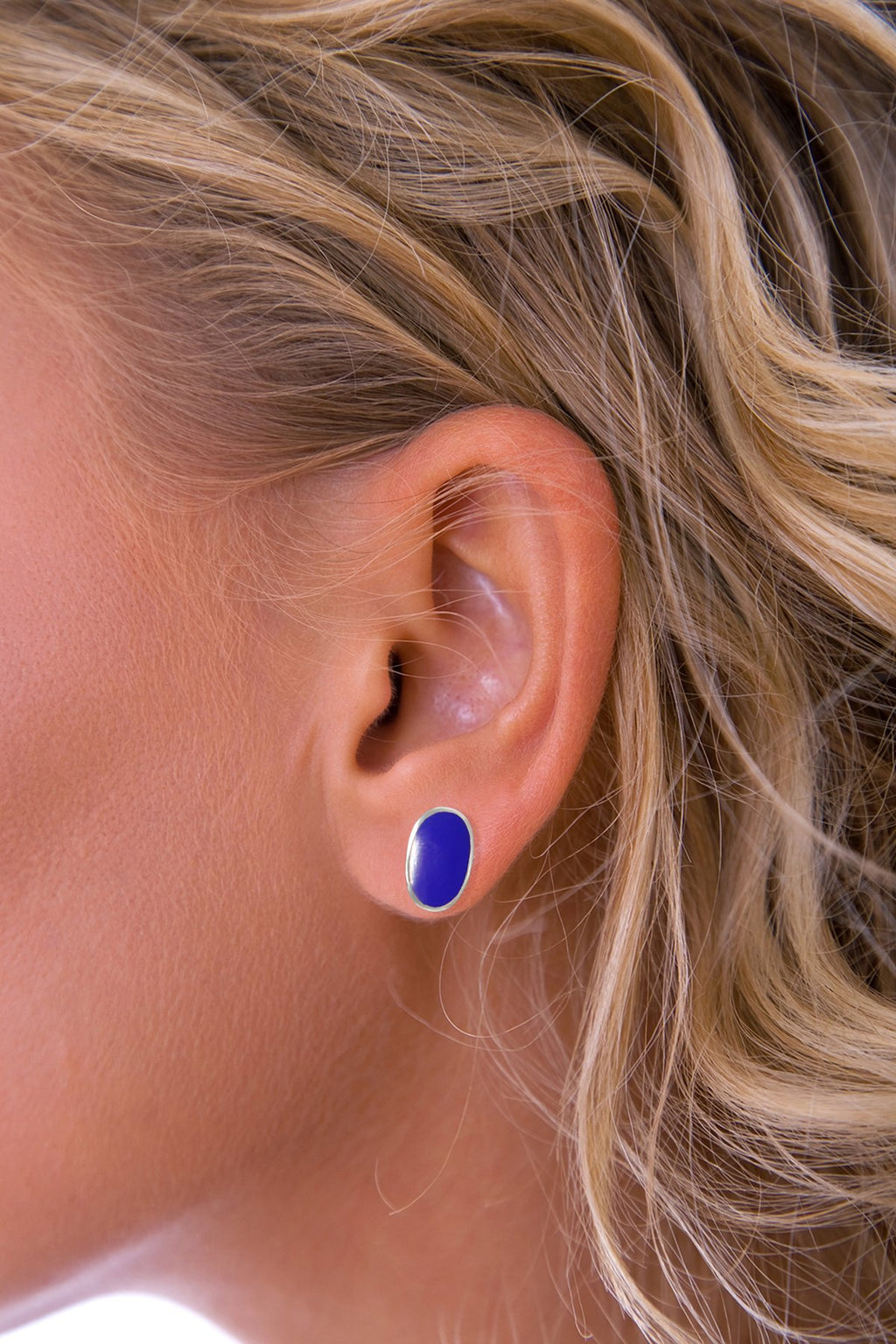 Silver Lapis Lazuli Oval Stud Earrings
