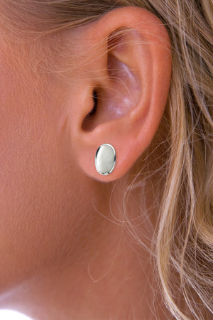 Silver Oval Mother of Pearl Stud Earrings