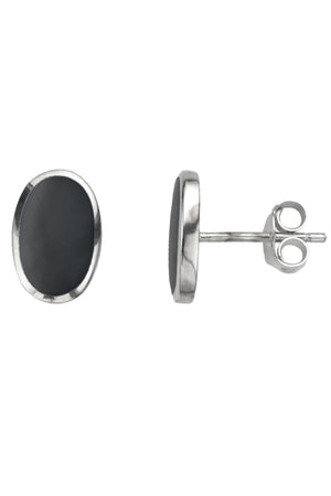 Silver Oval Onyx Stud Earrings / Nina B Jewellery