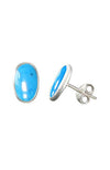Silver Oval Blue Mother of Pearl Stud Earrings