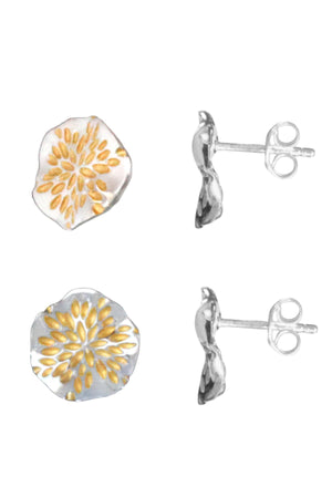 Silver Earrings with Golden Petals