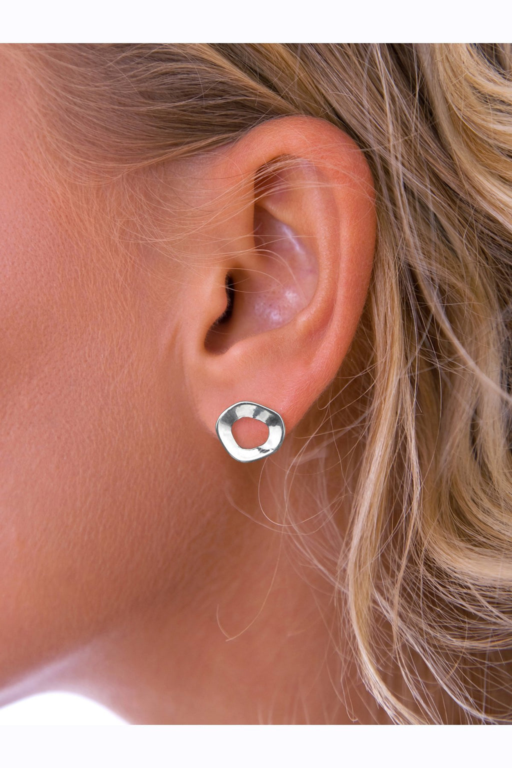 Distorted Open Silver Stud Earrings