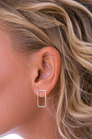 Silver Rectangular Hoop Earrings / Nina B Jewellery