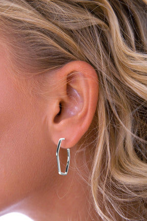 Silver Hexagonal Hoop Earrings
