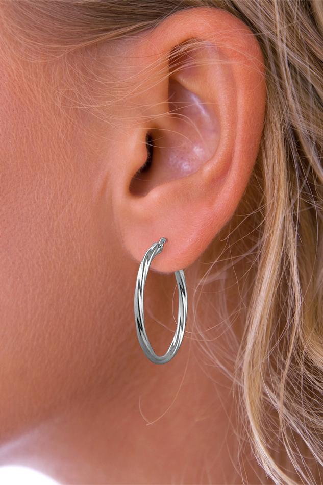 Silver Large twisted hoop earrings