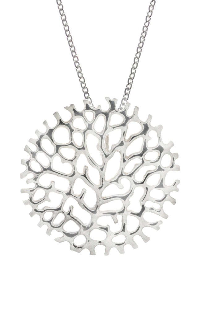 Silver Coral Round Filigree Pendant