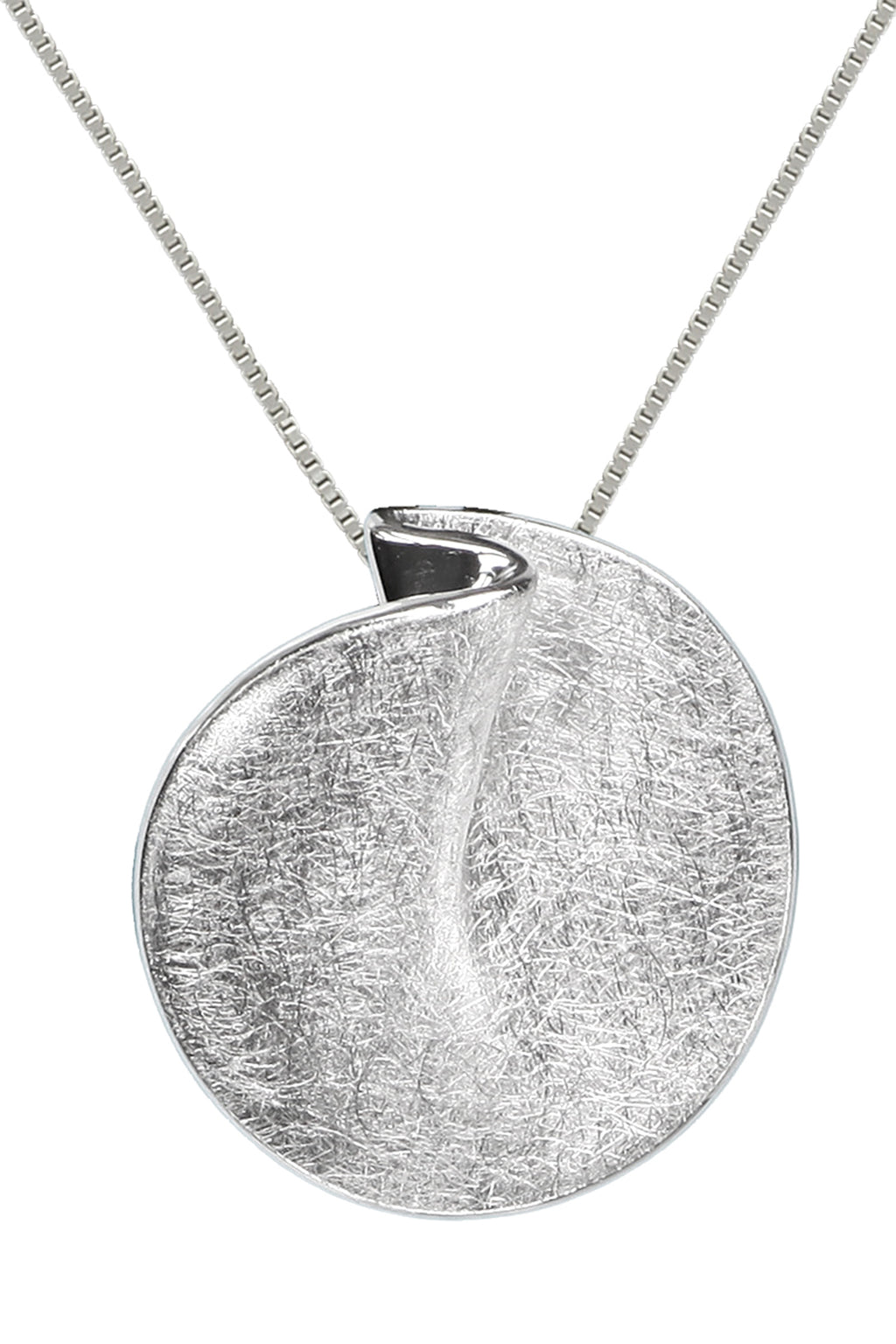 Sterling Silver Round Fold Pendant & Chain