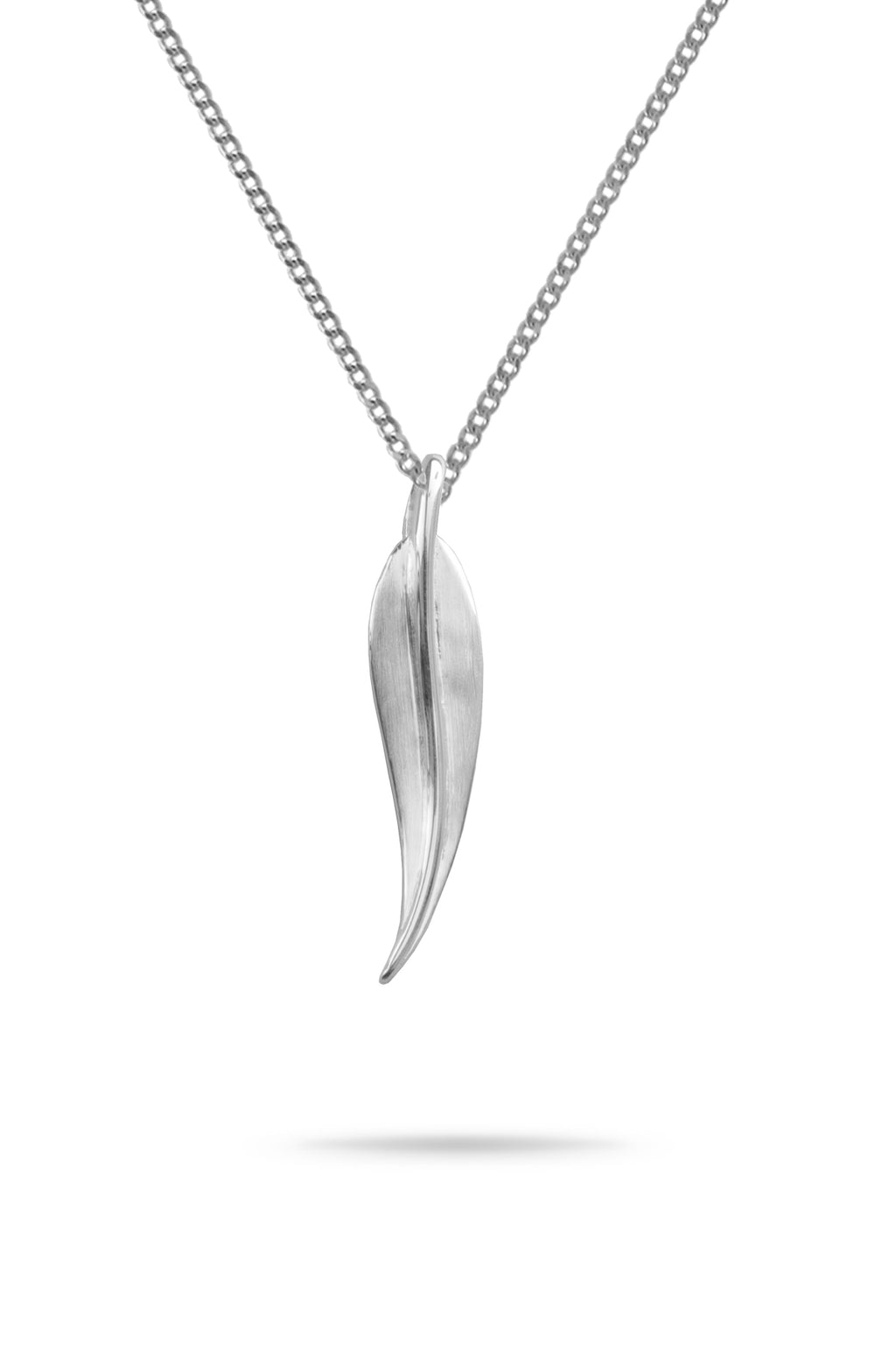 Silver slim feather drop pendant