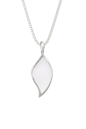 Silver Grey Mother of Pearl soft leaf pendant
