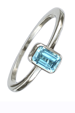 Silver Octagonal Blue Topaz Ring