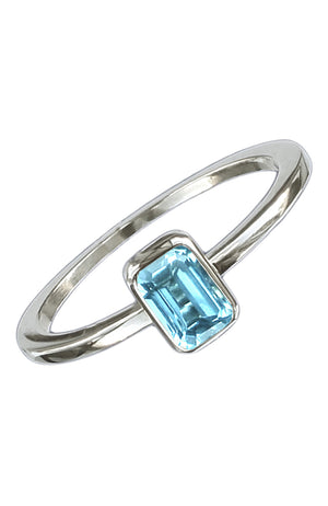 Silver Octagonal Blue Topaz Ring