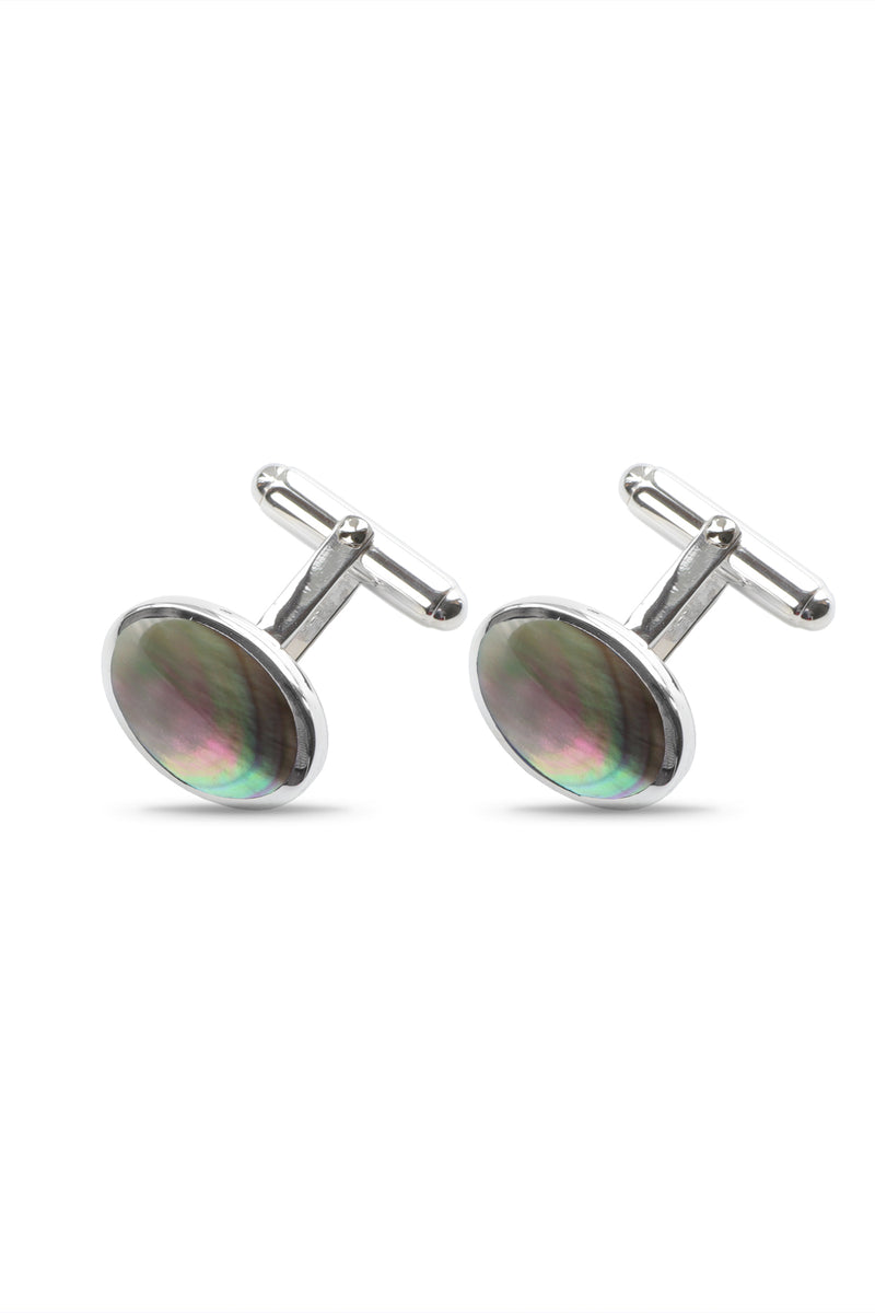 Silver Cufflinks on Swivels with Oval Stones