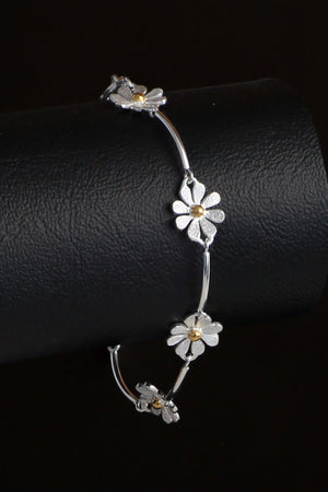 Daisy Flower Sterling Silver and Gold Plated Bracelet