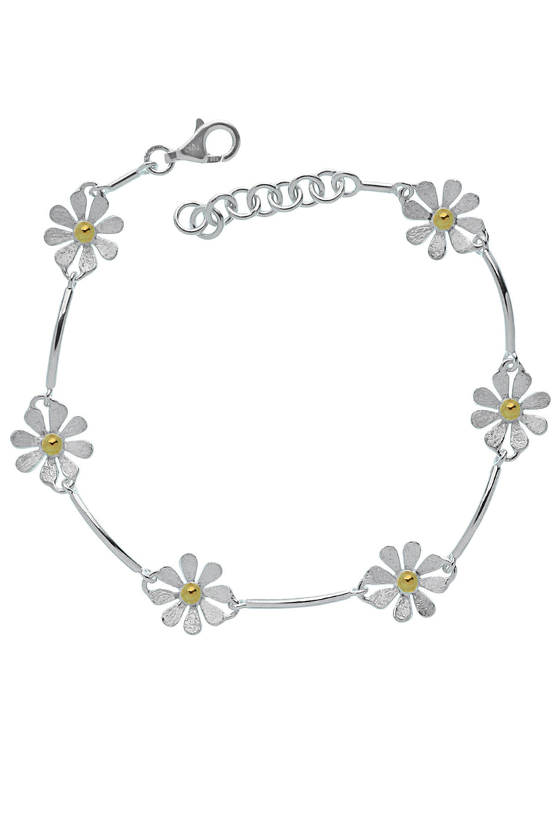 Daisy Bracelet Sterling Silver  Brass Cluster of Flowers Design  Handcrafted