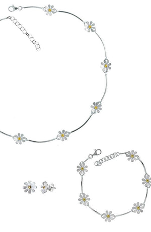 Daisy Flower Sterling Silver and Gold Plated Bracelet