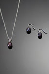 Black Pearl Earrings & Pendant in Sterling Silver